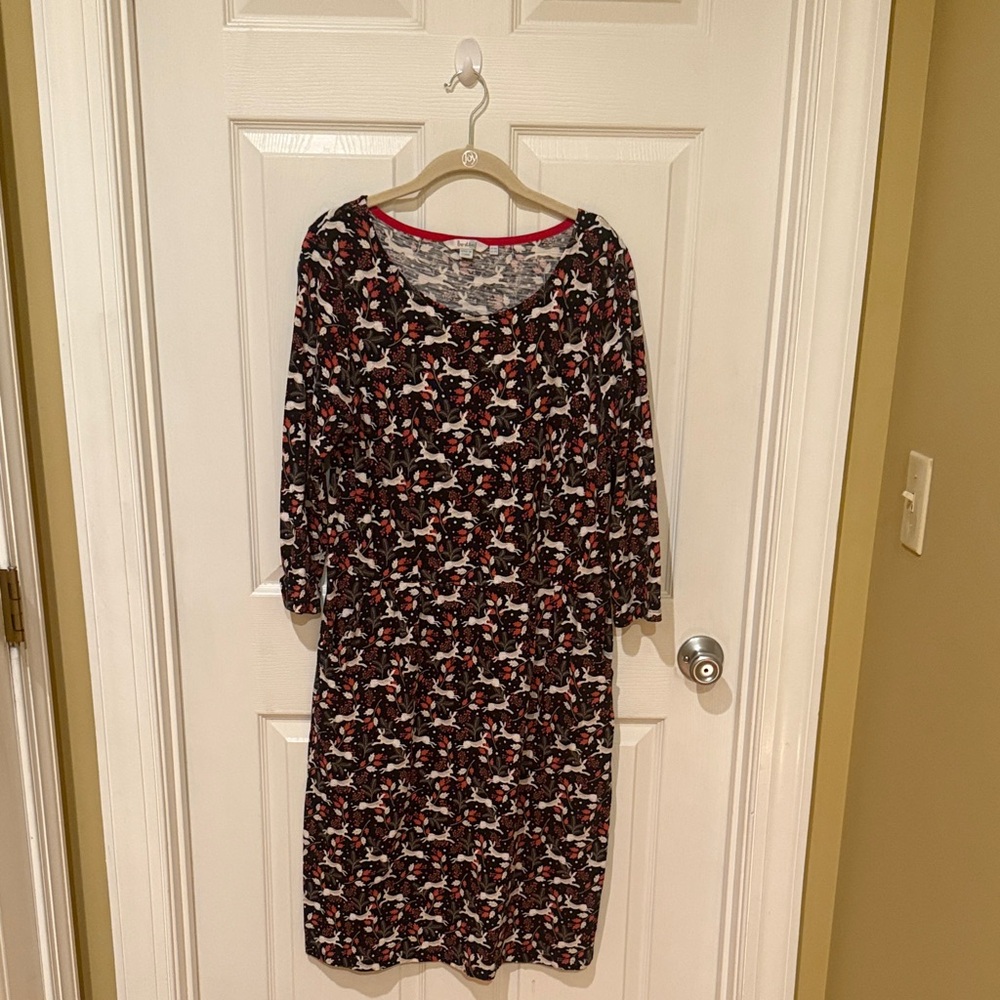 Boden Print Women's Dress- bunnies and red berries